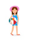 Young Girl with Beach Ball Vector Illustration