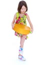 Young girl with big round box. Royalty Free Stock Photo