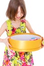 Young girl with big round box. Royalty Free Stock Photo