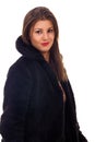 Young girl in black fur coat Royalty Free Stock Photo