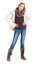 Young girl with blue jeans, winter jacket and boots standing posing Royalty Free Stock Photo