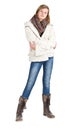 Young girl with blue jeans, winter jacket and boots standing posing Royalty Free Stock Photo