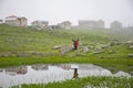 Young girl bouncing by the pond in KoÃ§dÃ¼zÃ¼ Plateau