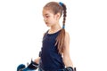 Young girl in boxing gloves practicing