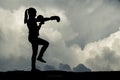 Young girl boxing at sunset. Royalty Free Stock Photo