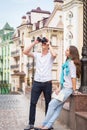 A young girl and boy of the beautiful city Royalty Free Stock Photo