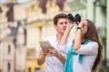 A young girl and boy of the beautiful city Royalty Free Stock Photo