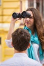 A young girl and boy of the beautiful city Royalty Free Stock Photo