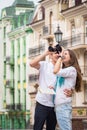 A young girl and boy of the beautiful city Royalty Free Stock Photo