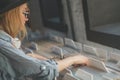 Young girl browsing records in the store Royalty Free Stock Photo