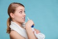 Young girl brushing oral cavity. Royalty Free Stock Photo