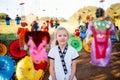 Young girl with burmese string puppets Royalty Free Stock Photo