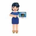Young girl businesswoman character model animations with laptop Royalty Free Stock Photo