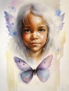 young girl and butterfly. generative ai.