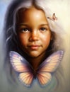 young girl and butterfly. generative ai.