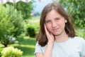 Young girl child an earache, outdoor