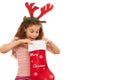 Young girl with a Christmas stocking Royalty Free Stock Photo