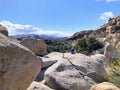 A young girl climbing boulders in Joshua Tree National Park, California, United States Royalty Free Stock Photo