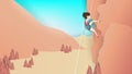 Young girl climbing on rock mountain, paper art/paper cutting style Royalty Free Stock Photo