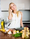 Young girl cooking first dish