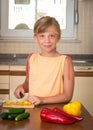 Young Girl Cooking. Healthy Food - Vegetable Salad. Diet. Dieting Concept. Healthy Lifestyle. Cooking At Home. Royalty Free Stock Photo