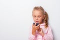 Young girl counting a calculator Royalty Free Stock Photo