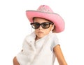 Little Girl with Cowboy Hat and Sunglasses Posing Royalty Free Stock Photo