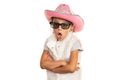 Surprized Little Girl with Cowboy Hat and Sunglasses Royalty Free Stock Photo