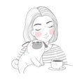 Young girl and a cute pug. beautiful woman and cute puppy