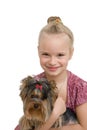 Young girl with cute Yorkshire terrier - best friends