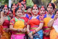 Young girl dancers waiting to perform Holi (Spring) festival in Kolkata. Royalty Free Stock Photo