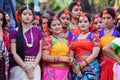 Young girl dancers waiting to perform Holi (Spring) festival in Kolkata. Royalty Free Stock Photo