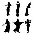 Young girl dancing belly dance. Silhouette of girl dancing Arabic dance. Set of silhouettes. Vector illustration Royalty Free Stock Photo