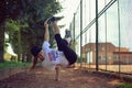 Young girl dancing breakdance on the street Royalty Free Stock Photo