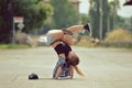 Young girl dancing breakdance on the street Royalty Free Stock Photo