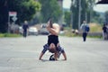 Young girl dancing breakdance on the street Royalty Free Stock Photo