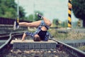 Young girl dancing breakdance on the street Royalty Free Stock Photo