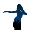 Young girl dancing oriental belly dancing. Silhouette of girl dancing Arabic dance. Night landscape. Vector illustration Royalty Free Stock Photo