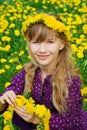 Young girl with dandelions Royalty Free Stock Photo