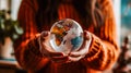 A young girl delicately holds a glass globe in her hands Royalty Free Stock Photo