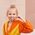 Young girl dental care. Child wash teeth