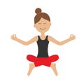 Young girl do yoga. Cute cartoon woman character sitting in lotus pose. Healthy lifestyle. Relax exercises. Meditating. Isolated.