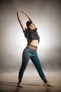 Young girl doing morning exercises on the street Royalty Free Stock Photo