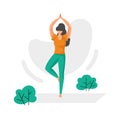 Young girl doing yoga asana. Woman training in park. Outdoor gymnastic workout. Isolated athletic female standing in exercise Royalty Free Stock Photo