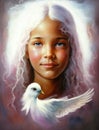 young girl and dove. generative ai.