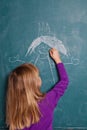 Young girl drawing on chalkboard Royalty Free Stock Photo