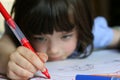 Young girl drawing with marker pen Royalty Free Stock Photo