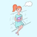 Young girl dream with book color vector