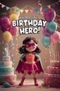 Little Girl Superhero Stands Before Birthday Cake Royalty Free Stock Photo