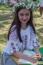 Young girl dressed in traditional Romanian blouse called IE